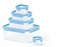 EMSA CLIP & CLOSE 508568 recipiente de almacenar comida Rectangular Establecer 3,7 L Azul, Transparente 5 pieza[s] 