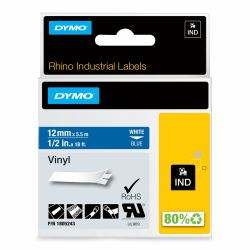 DYMO Rhino Etiquetas industriales de vinilo | 12 mm x 5,5 m | Impresión blanca sobre azul | Auto...