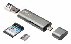 PNY R-TC-UA-3N1E01-RB lettore di schede USB 3.2 Gen 1 [3.1 Gen 1] Type-C Metallico (PNY USB-C Card Reader / USB-A Adapter)