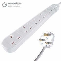 CONNEkT Gear 27-6050 base múltiple 5 m 6 salidas AC Interior Negro (5M 6 WAY POWER EXTENSION BLOCK - UK PLUG TO 6XUK SOCKETS - WHITE)