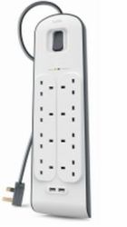 Belkin BSV804AF2M limitador de tensión Blanco 8 salidas AC 2 m (BELKIN 8 WAY SURGE PROTECTION - STRIP-2M W/2X2.4AMP USB CHARGING)