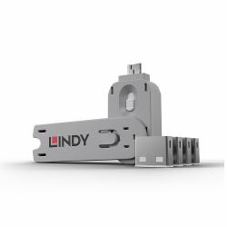 Lindy 40454 clip sicura Bloccaporte + chiave USB tipo A Bianco Acrilonitrile butadiene stirene [ABS] 5 pz (USB Port Blocker Pack w 4 Wht - w/ 1 Key - Warranty: 24M)