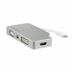 StarTech.com Adaptador USB C Multipuertos de Vídeo HDMI, VGA, Mini DisplayPort o DVI - Convertidor USB Tipo C de Monitor a HDMI 1.4 o mDP 1.2 [4K] - VGA o DVI [1080p] - Aluminio Plata (USB C MULTI...