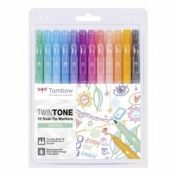 Tombow TwinTone Pastels marcador 12 pieza[s] Punta redonda/fina Negro, Azul, Marrón, Cian, Verde, Naranja, Rosa, Rojo, Violeta, Amarillo (Tombow TwinTone Pastels speedmarker 12)