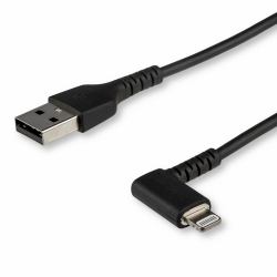 StarTech.com Cavo da USB-A a Lightening da 1m durevole - nero ad angolo retto a 90° in fribra aramidica - Robusto e resistente cavo di alimentazione/sincronizzazione da USB tipo A a Lightening con...
