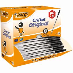 BIC Cristal Negro Bolígrafo Medio 100 pieza[s] (BIC Cristal Black Medium Ballpoint Pen Pack of 100)