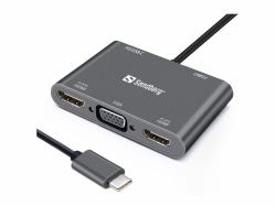 Sandberg USB-C Dock 2xHDMI+1xVGA+USB+PD 