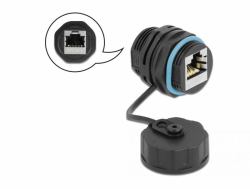 DeLOCK Conector de cable RJ45 hembra a RJ45 hembra Cat.6A con tapa protectora impermeable (Delock netvÃ¦rkskobling - sort, blÃ¥)