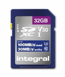 Integral INSDH32G-100V30 memoria flash 32 GB SD UHS-I (32GB SD MEMORY CARD SDHC UHS-1 U3 CL10 V30 UP TO R-100 MBS INTEGRAL)