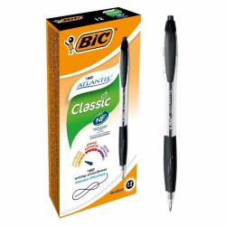 BIC Atlantis Classic Negro Bolígrafo de punta retráctil con mecanismo de giro Medio 12 pieza[s] (BIC Atlantis Black Retractable Ballpoint Pen Pack of 12)