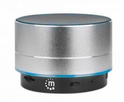 Manhattan Metallic Bluetooth Speaker, Splashproof, Range 10m, microSD card reader, Aux 3.5mm connector, USB-A charging cable included [5V charging], Silver, Three Years Warranty (METALLIC BLUETOOTH...
