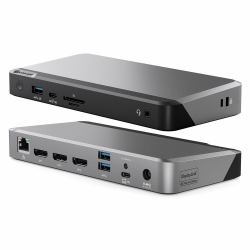 ALOGIC DX3 Alámbrico USB 3.2 Gen 1 [3.1 Gen 1] Type-C Negro, Gris (ALOGIC UNIVERSAL TRIPLE 4K DOCK - WITH 100W POWER DELIVERY PRIME)