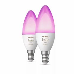 Philips Hue White and Color ambiance Vela - Bombilla inteligente E14 - [paquete de 2] (Philips Hue White and Color Ambiance - LED-Lampe - Form: B39 - E14 - 4 W [Entsprechung 25 W])