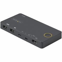 StarTech.com Switch KVM ibrido USB-A + HDMI e USB-C a 2 porte - Monitor singolo HDMI 2.0 4K 60Hz - Switch KVM compatto per desktop e/o laptop HDMI - Alimentato da bus USB - Compatibile con Thunderb...