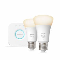 Philips Hue White Starter Kit Bridge + 2 Lampadine Smart E27 75W (Hue White Starter Kit: 2 E27 - Smart Bulbs [1100] - Warranty: 12M)