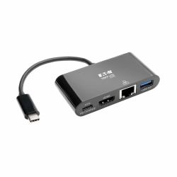 Eaton Tripp Lite Adaptador USB-C Type-C a HDMI con Hub USB-A, Gigabit Ethernet, Thunderbolt 3, 4K...