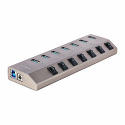 StarTech.com Hub USB-C Autoalimentado de 7 puertos con Interruptores Individuales - Concentrador USB 3.0 a 5 Gbps con Fuente de Alimentación - Ladrón USB Tipo C a USB-A - BC 1.2 (7-PORT SELF-POWE...
