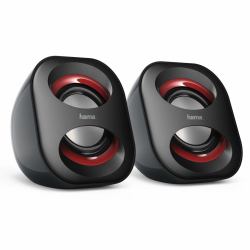 Hama | Altavoces para Ordenador, con conexión USB A y jack 3,5mm, potentes y ligeros, color negro. (SONIC MOBIL 183 SPEAKER BLACK/RED)