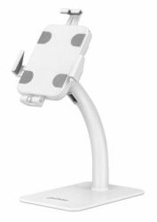 Manhattan Soporte tipo quiosco de sobremesa antirrobo para tablet e iPad, universal, rotación 360°, inclinación +20° a −110°, bloqueable, para tablets de 7,9" a 11", color blanco (DESKTOP KI...