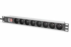 Digitus Socket strip with aluminum profile and switch, 8-way CEE 7/5, 2 m cable safety plug with grounding contact (1U ALUMINUM PDU RACKMOUNTABLE - 8X CEE 7/5 4000W 16A)