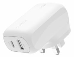 Belkin WCB009MYWH cargador de dispositivo móvil Universal Blanco Corriente alterna Carga rápida Interior (BOOSTCHARGE 42W - 30W USB-C PD - PPS+12W USB-A DUAL WALL CHARGER)