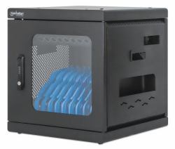 Manhattan Armario de carga de sobremesa [carro] para 10 dispositivos, carga mediante adaptadores CA [EU] instalados en el interior [requiere instalar cables de alimentación], TODOS portátiles has...