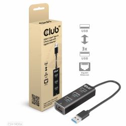 CLUB3D USB 3.2 Gen1 Tipo-A, Hub de 3 Puertos con Gigabit Ethernet 