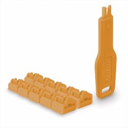 Lindy 47897 clip sicura Bloccaporte + chiave RJ-45 Arancione Acrilonitrile butadiene stirene [ABS] 10 pz (RJ45 Port Locks Orange, 10x + - 1 Key)