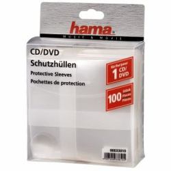 Hama CD/DVD Protective Sleeves, Pack of 100 100 discos Transparente (Hama CD/DVD Protective Sleeves - CD/DV)