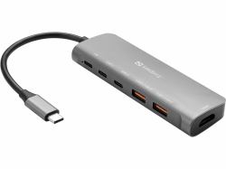 Sandberg USB-C Dock HDMI + 2xUSB-A + 2xUSB-C + PD100W Alámbrico USB 3.2 Gen 1 [3.1 Gen 1] Type-C...