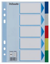 Esselte 15264 lengüeta de índice Separador en blanco con pestaña Polipropileno [PP] Azul (Esselte faneblade PP A5 5-delt farvede)