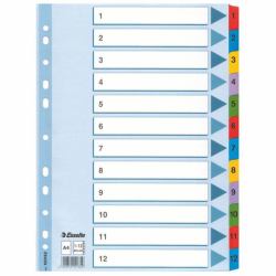 Esselte Mylar Indices & Dividers Separador numérico con pestaña Caja de cartón Multicolor (Esselte Mylar register karton A4 1-12)