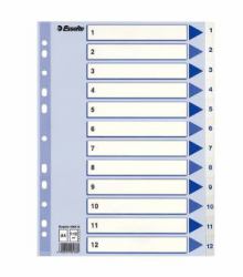 Esselte 100136 lengüeta de índice Separador numérico con pestaña Polipropileno [PP] Azul, Blanco (Esselte register PP A4 1-12 hvid)