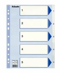 Esselte 100132 lengüeta de índice Separador numérico con pestaña Polipropileno [PP] Azul, Blanco (Register Non-Stop A4 1-5 White)
