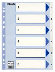Esselte 100133 lengüeta de índice Separador numérico con pestaña Polipropileno [PP] Azul, Blanco (Register Non-Stop A4 1-6 White)