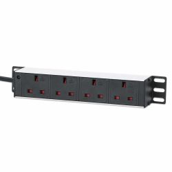 Intellinet 715621 unidad de distribución de energía [PDU] 4 salidas AC 1U Negro, Blanco (10IN PDU 1U 4-WAY UK AC PLUGS- - PLUGS-INDICATOR LIGHT)