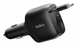 Belkin BoostCharge Universal Negro Encendedor de cigarrillos Carga rápida Interior (75W 2-PORT W RETRACT USB-C CARCHARGE)