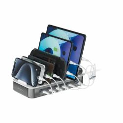 4smarts 541277 organizador para estación de carga Independiente ABS, Policarbonato Gris (4smarts Charging Station Team 100W space grey [5x USB-C and 1x USB-A])