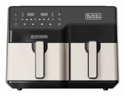 Black & Decker BXAF9000E Doble 9 L Independiente 2500 W Freidora de aire caliente Negro, Acero inoxidable (BLACK+DECKER Air Fryer Dual Basket 250)
