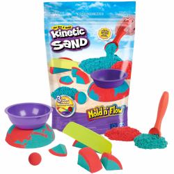 Kinetic Sand Mold n’ Flow de , 680 g de arena para jugar de color rojo y azul verdoso, 3 herramientas, juegos sensoriales para niños a partir de 3 años (Kinetic Sand KNS ACK Mold N Flow SW GM)