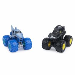 Monster Jam - Coches Monster Truck Escala 1:64 - Pack de 2 Camiones Metálicos Auténticos: Batman Vs. Megalodon - 6065293 - Coches para Niños - Juguetes Niños 3 años + (Monster Jam MNJ VHC 1t64...