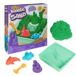 Kinetic Sand - Set Sandbox con Arenero, 454 g de Arena Mágica Verde y 4 Accesorios - Kit Manualidades Niños - Juguetes Niños 3 Años + (Kinetic Sand KNS ACK Sandbox Set V2 Gr)