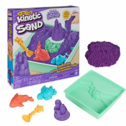 Kinetic Sand , Playset Castelli di Sabbia Cinetica Viola, con Vaschetta, 454gr, 3 Formine Incluse, Giocattoli per Bambini e Bambine, 3+ anni (Kinetic Sand KNS ACK Sandbox Set V2 Pu)