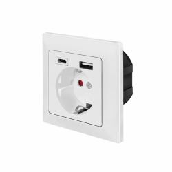 Wall outlet 1 socket+ 1-port - USB-A + 1port USB-C charger - Warranty: 12M