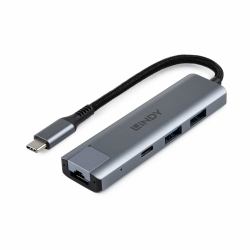 Lindy 43422 hub de interfaz USB 3.2 Gen 2 [3.1 Gen 2] Type-C 10000 Mbit/s Gris (USB 3.2 Gen 2 Type C Hub & - Gigabit Ethernet)