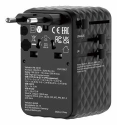 Verbatim 30191 cargador de dispositivo móvil Universal Negro Corriente alterna Carga rápida Interior (Charge Â´nÂ´ Travel 100W - Universal Travel Adapter with - Retractable Cable Black - Warr...