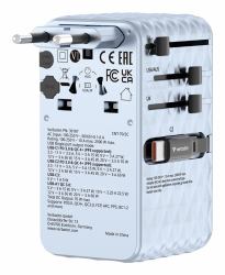 Verbatim Charge 'n' Travel 70W Universal Azul Corriente alterna Carga rápida Interior (VERBATIM CHARGE 'N' TRAVEL 70W 2C RETRACTABLE UNIVERSAL TRAVEL ADAPTER BLUE)