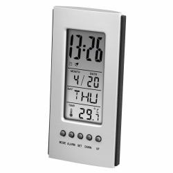 Hama | Termómetro LCD con función de reloj [Alarma con 7 tipos de música, Calendario, Manual], Color Plata (HAMA LCD-THERMOMETER HYGROMETER)