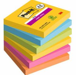 Post-It 7100259230 nota autoadhesiva Plaza Azul, Verde, Naranja, Rosa, Amarillo 90 hojas Autoadhesivo (Post-it Pack of 6 Super Sticky Notes 76x76mm 90 Sheets Carnival Colours)