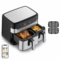 TEFAL Dual Easy Fry & Grill EY905D, HeiÃluftfritteuse, 8,3 l, Doppel, Edelstahl, BerÃ¼hrung, EigenstÃ¤ndig